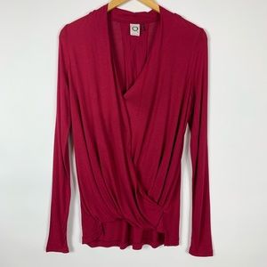 Anthropologie Red Drape Front Blouse